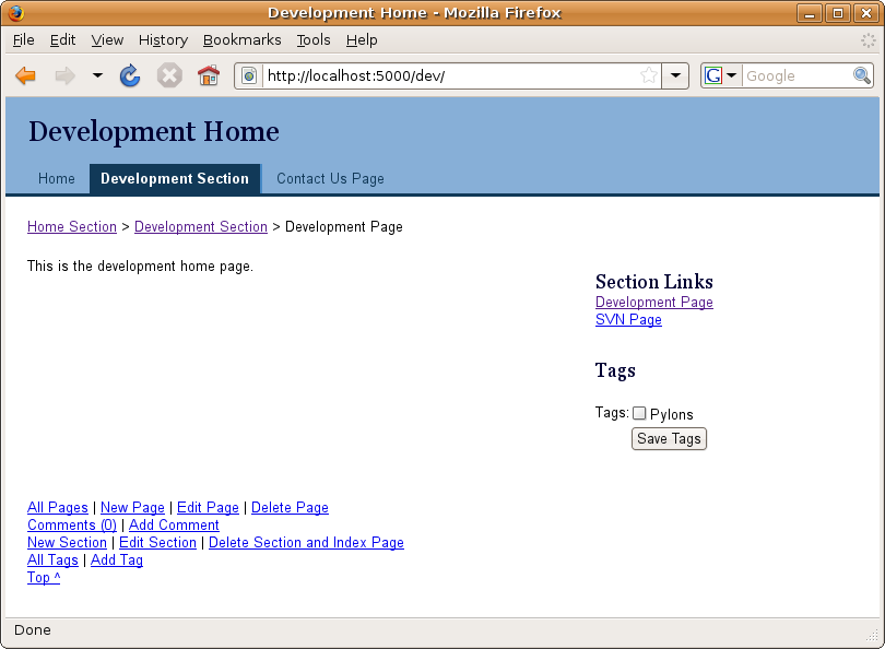 Figure 15-1. The SimpleSite development page with the CSS styles applied