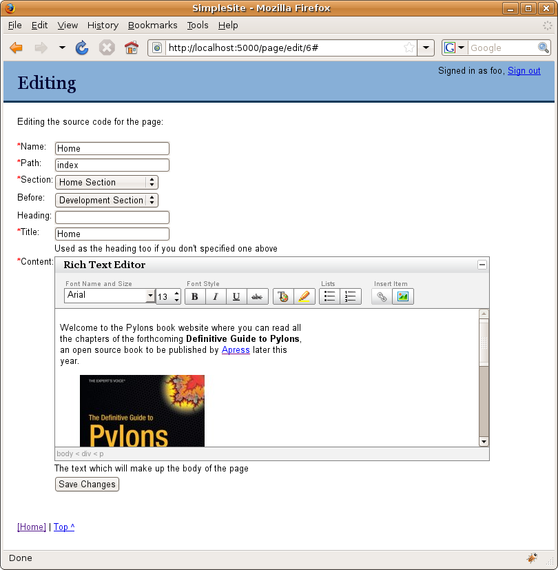 Figure 19-6. Adding some HTML and an Image with the YUI Rich Text Editor