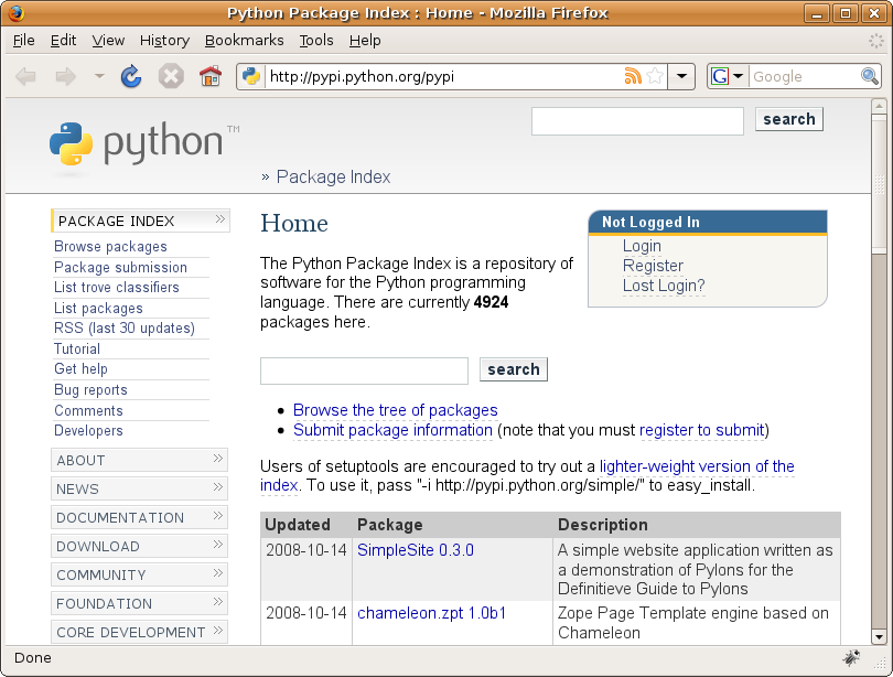 Figure 19-8. The SimpleSite project on the Python Package Index